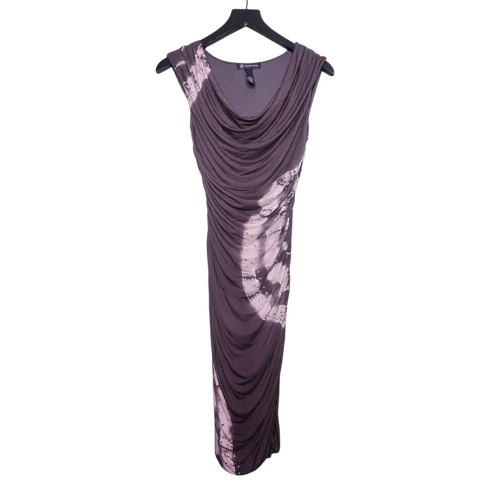 INC Midi Bodycon Dress‎ Gray Beige Tie Dye Feminine Ruched Fitted Sleeveless S